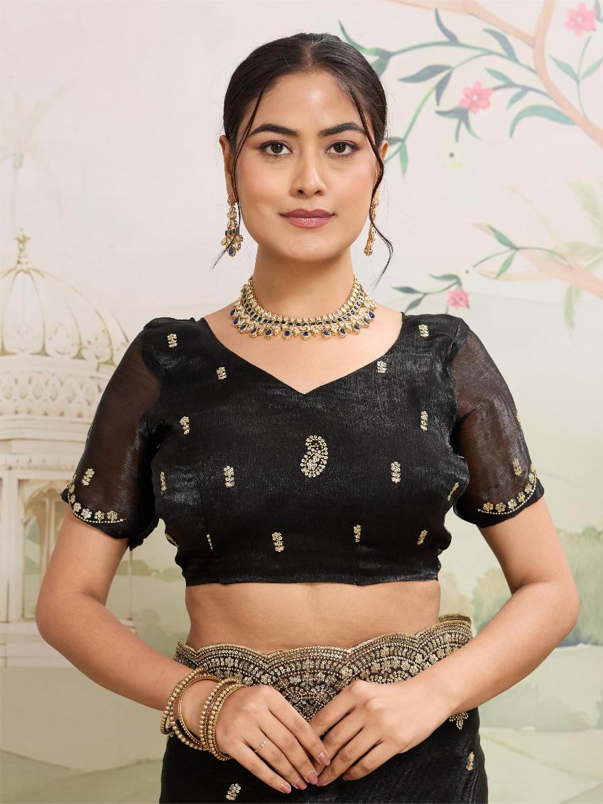 Black Embroidered Jimmy Choo Organza Party Wear Saree