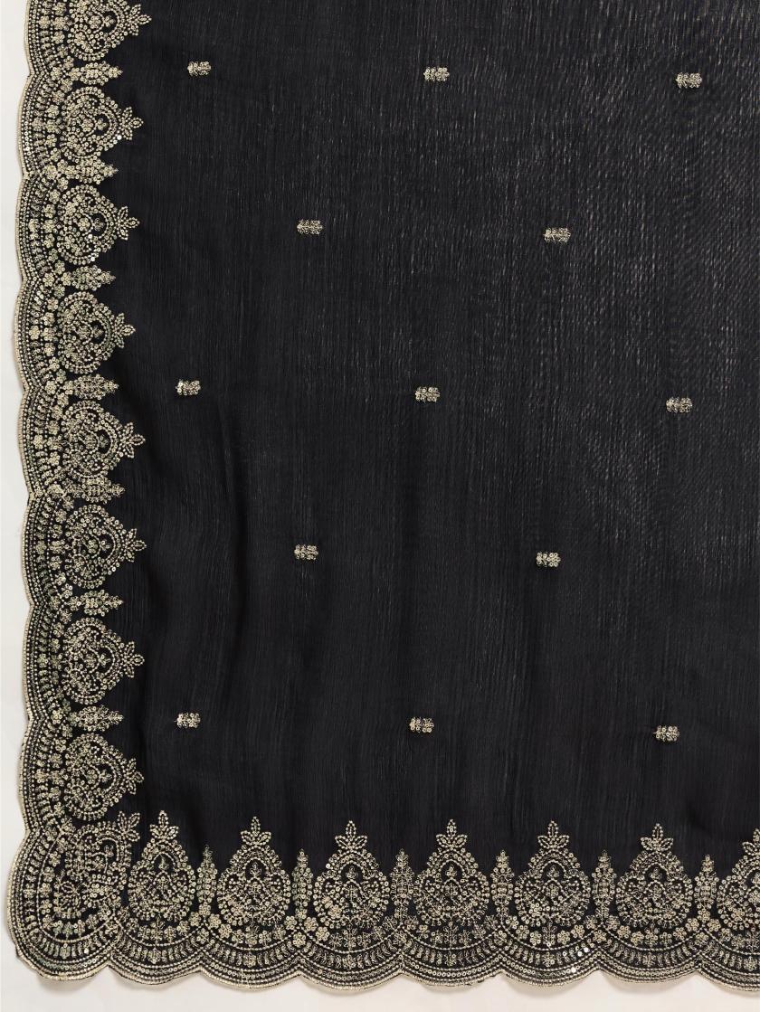 Black Embroidered Jimmy Choo Organza Party Wear Saree