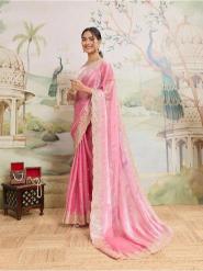 Pink Embroidered Jimmy Choo Organza Party Wear Saree