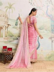 Pink Embroidered Jimmy Choo Organza Party Wear Saree