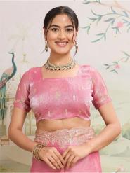 Pink Embroidered Jimmy Choo Organza Party Wear Saree
