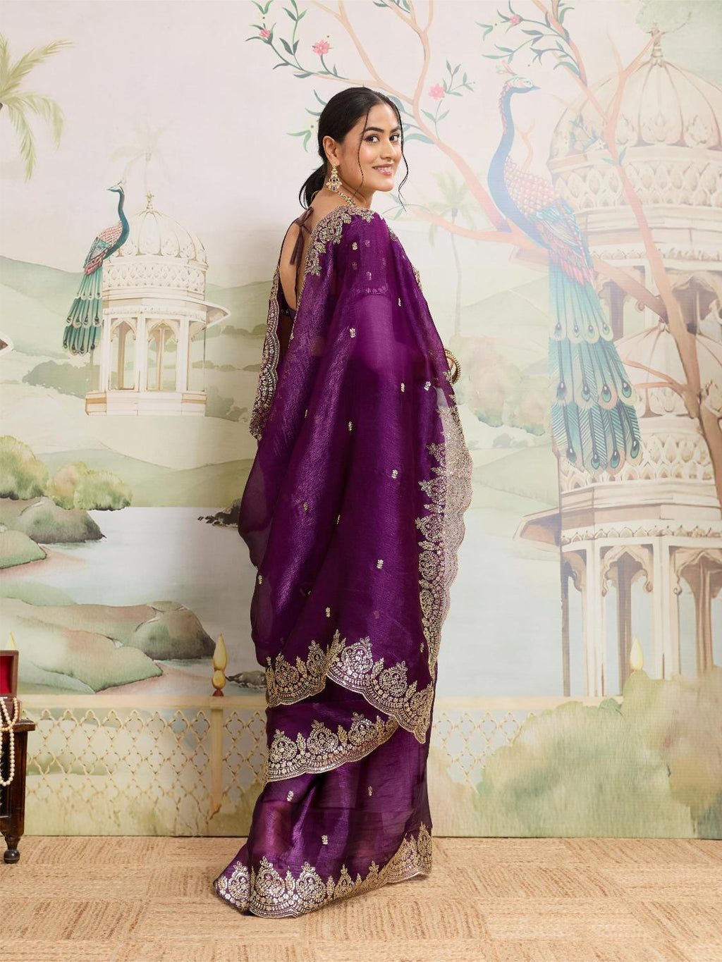 Purple Embroidered Jimmy Choo Organza Party Wear Saree with Blouse