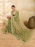 Mint Green Embroidered Jimmy Choo Party Wear Saree with Blouse