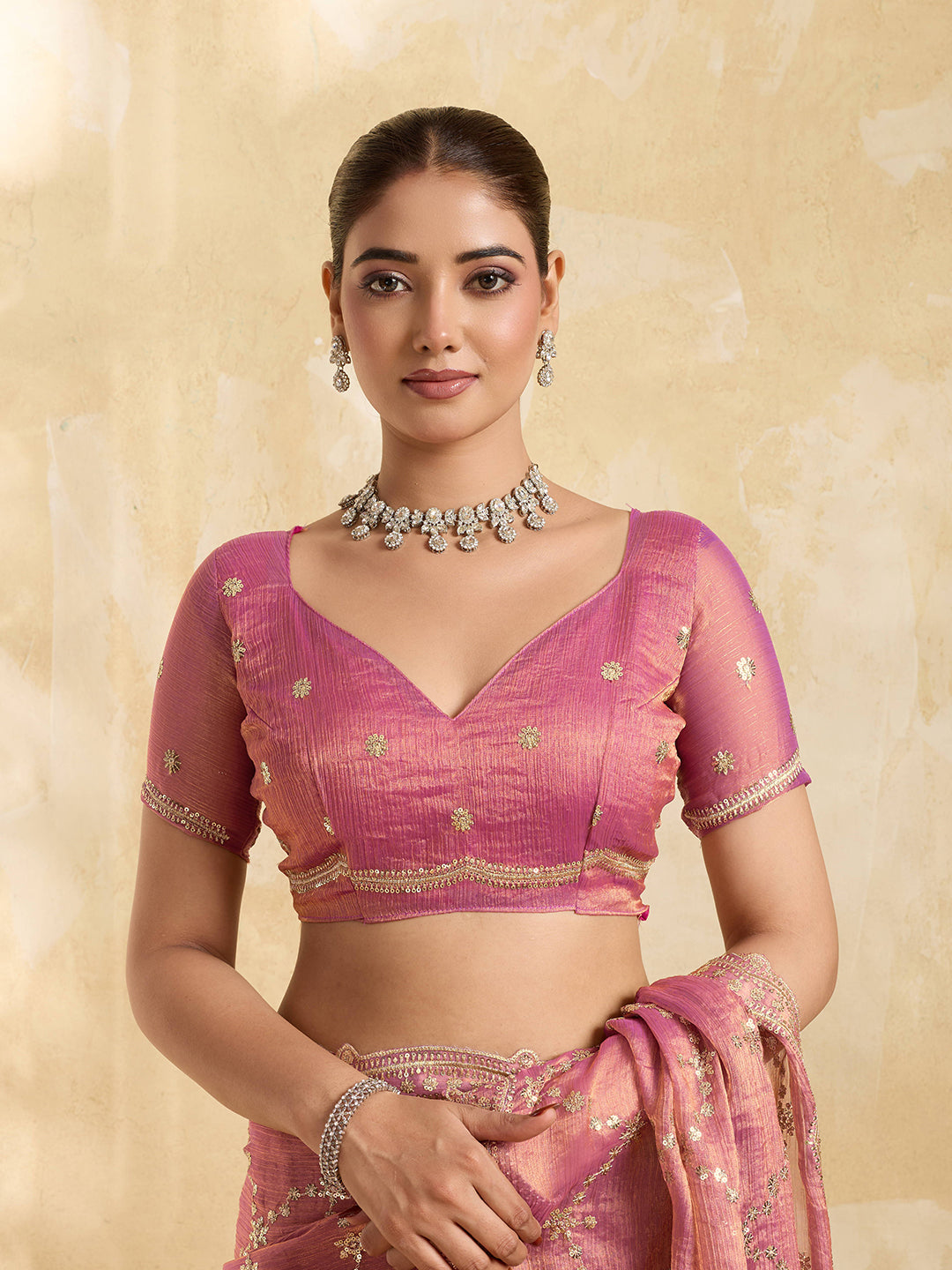 Pink Embroidered Sequence Party Wear Jimmy Choo Saree