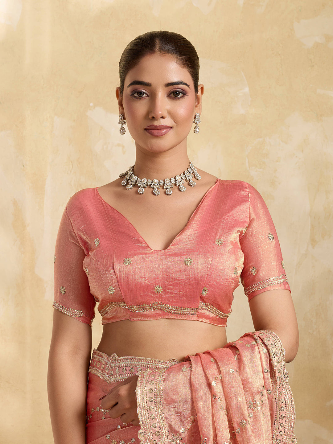 Peach Party Wear Jimmy Choo Saree with Sequin Embroidery