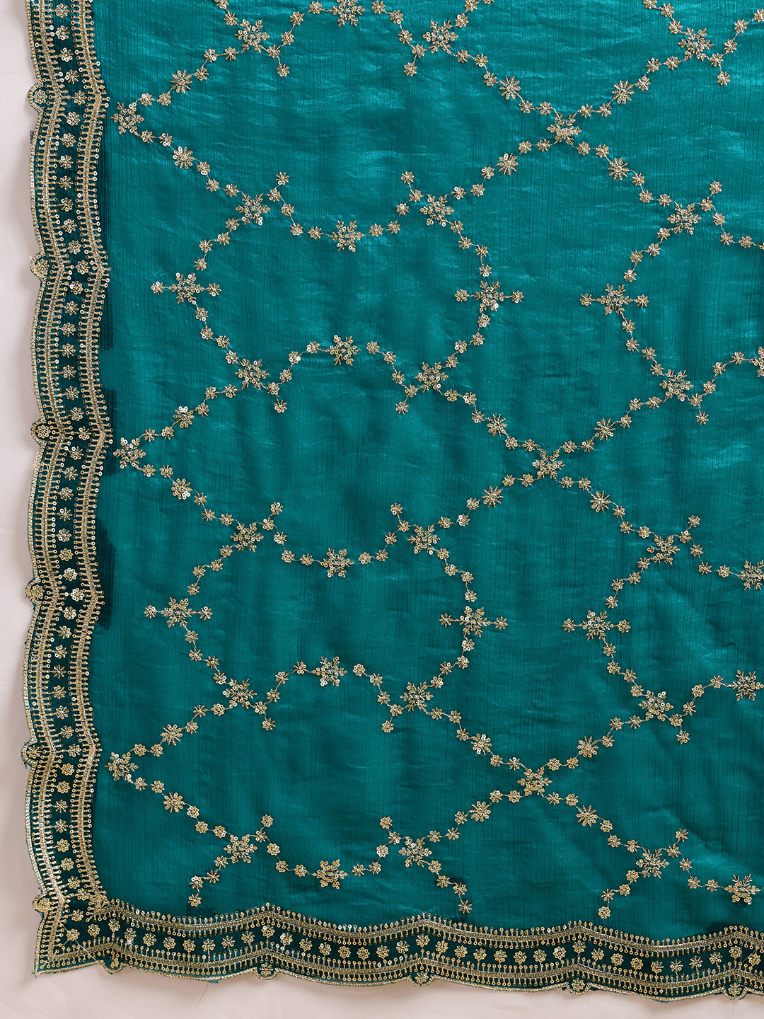 Teal Blue Sequined Embroidered Jimmy Choo Party Wear Saree