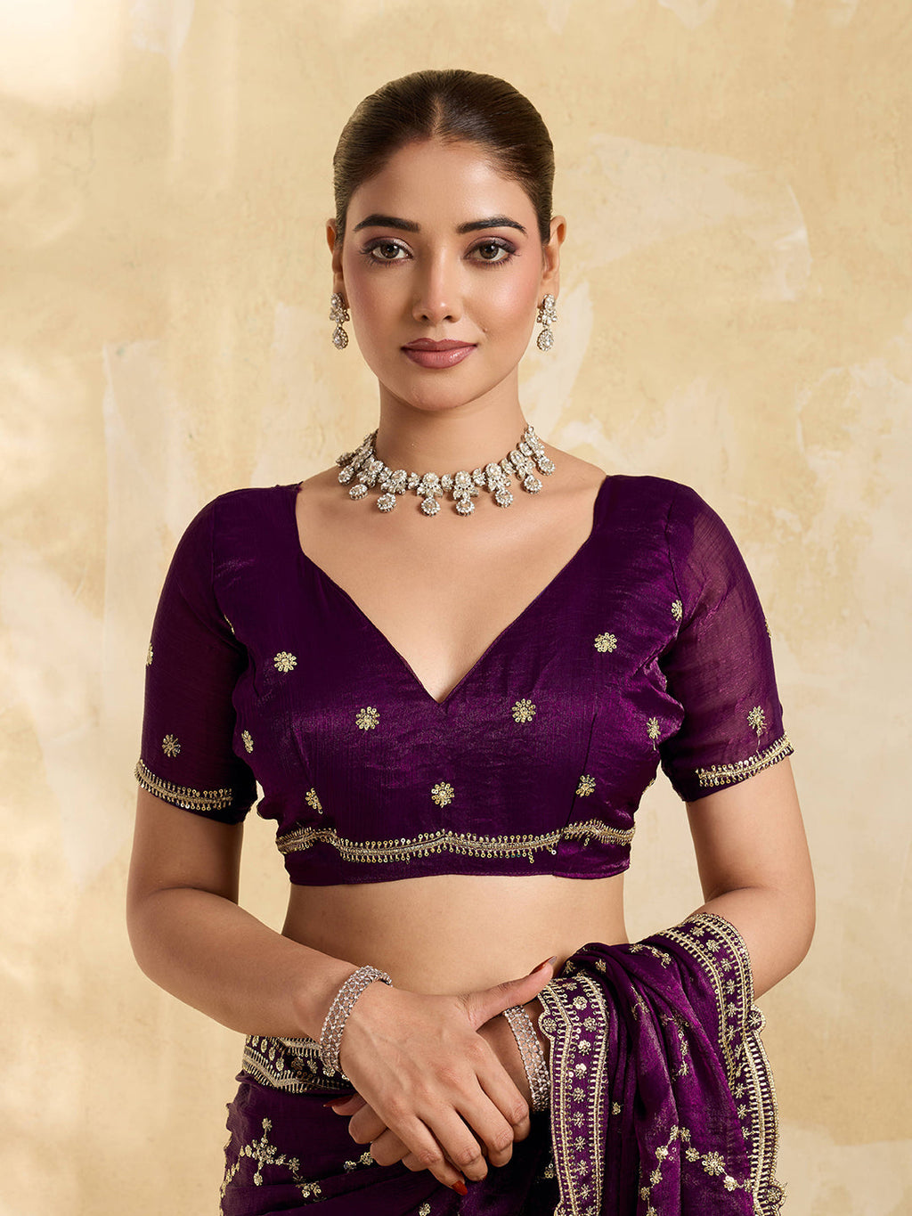 Wine Party Wear Jimmy Choo Saree with Sequin Embroidery
