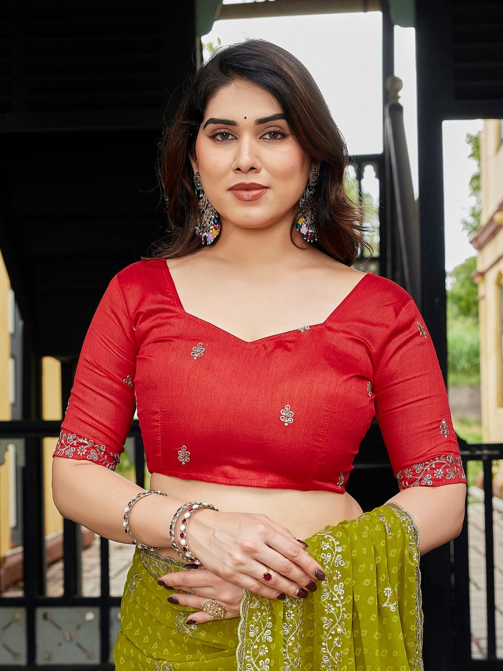 Green Embroidered Georgette Party Wear Saree with Blouse