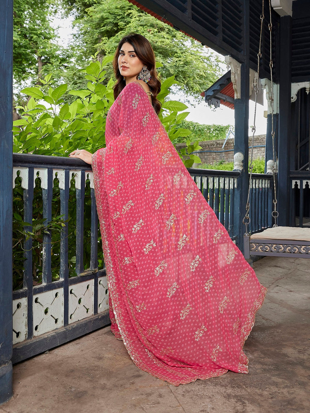 Pink Embroidered Georgette Party Wear Saree with Unstitched Blouse