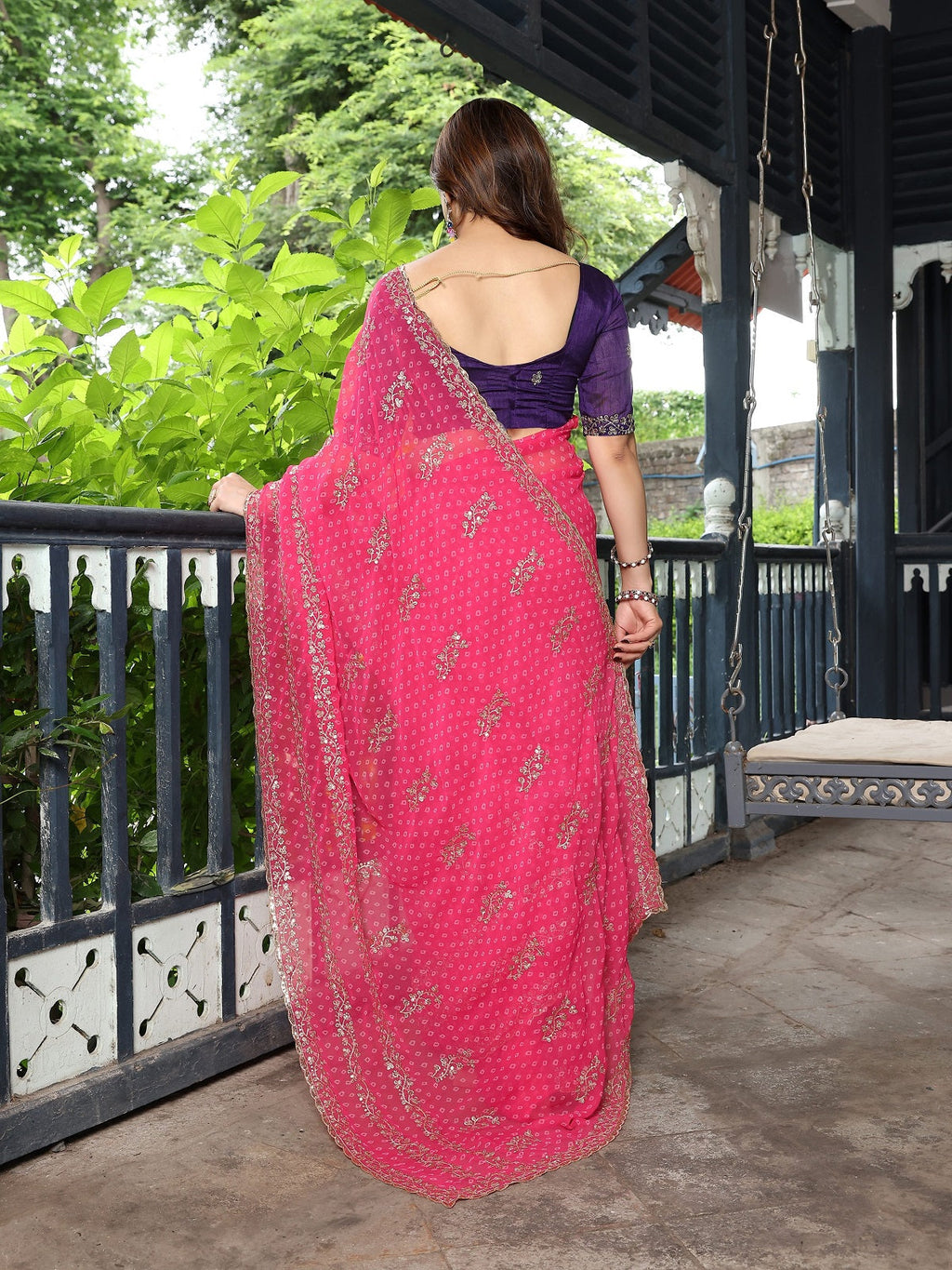 Pink Embroidered Georgette Party Wear Saree with Unstitched Blouse