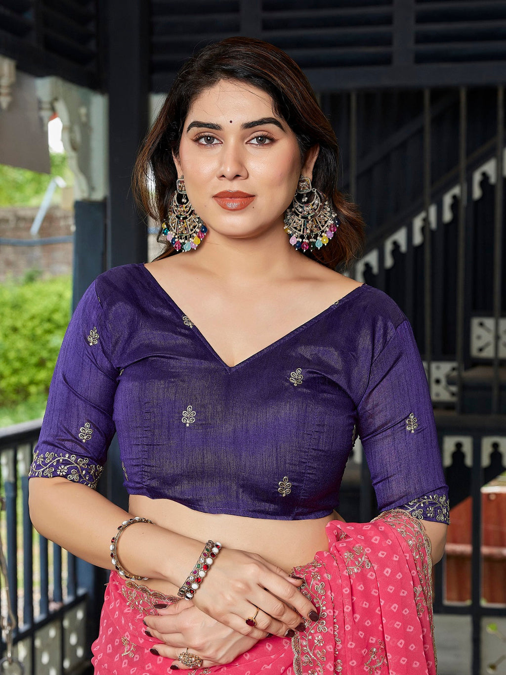 Pink Embroidered Georgette Party Wear Saree with Unstitched Blouse