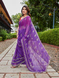 Blue georgette party wear saree with intricate embroidery and unstitched blouse