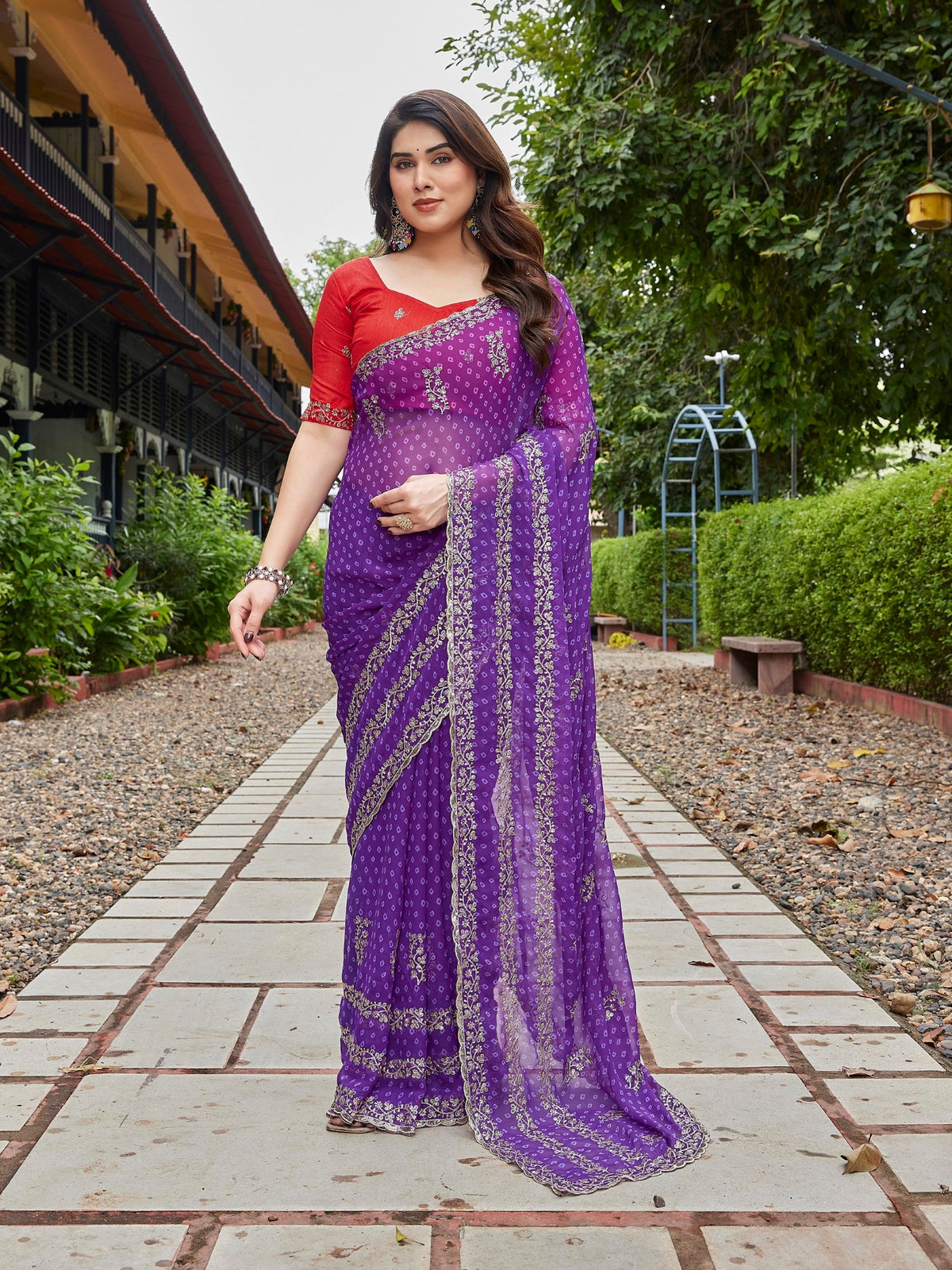 Blue Georgette Party Wear Saree with Unstitched Blouse Piece