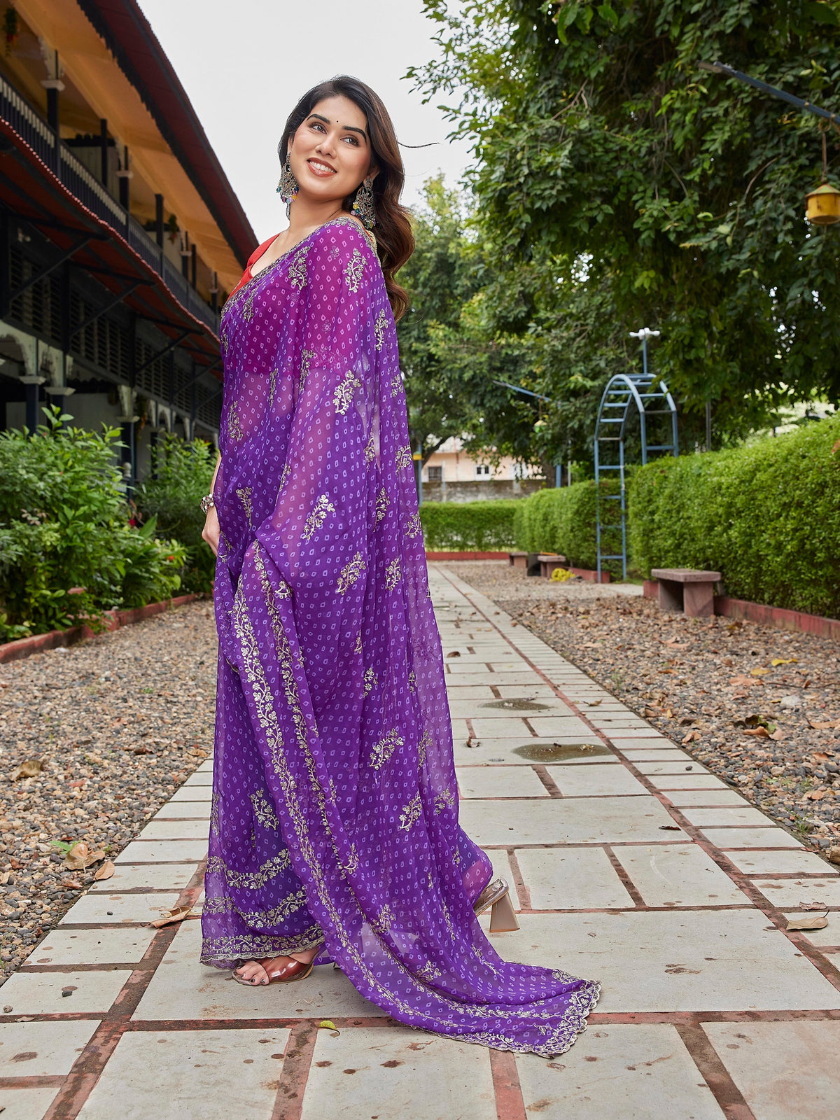 Blue Georgette Party Wear Saree with Unstitched Blouse Piece