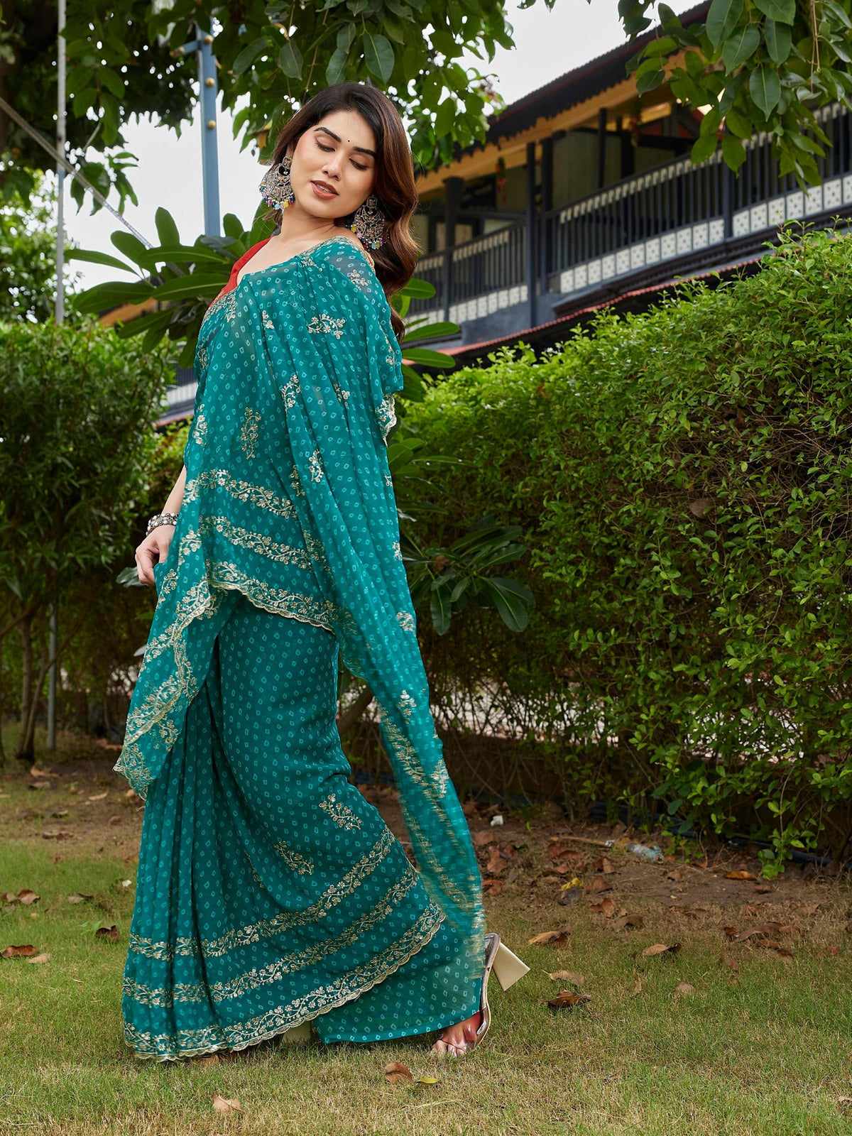 Sky Blue Georgette Party Wear Saree with Unstitched Blouse