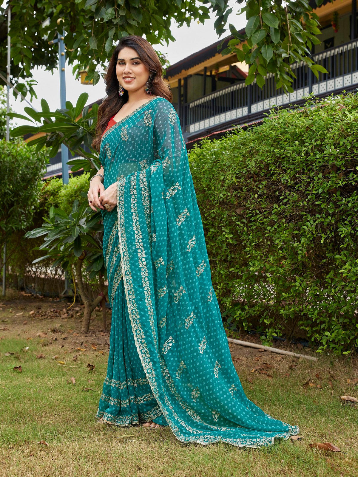 Sky Blue Georgette Party Wear Saree with Unstitched Blouse
