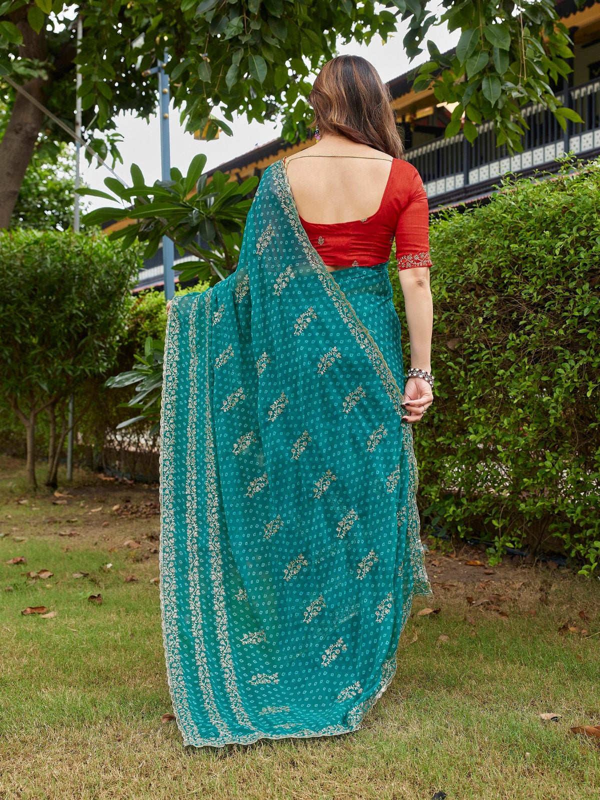 Sky Blue Georgette Party Wear Saree with Unstitched Blouse