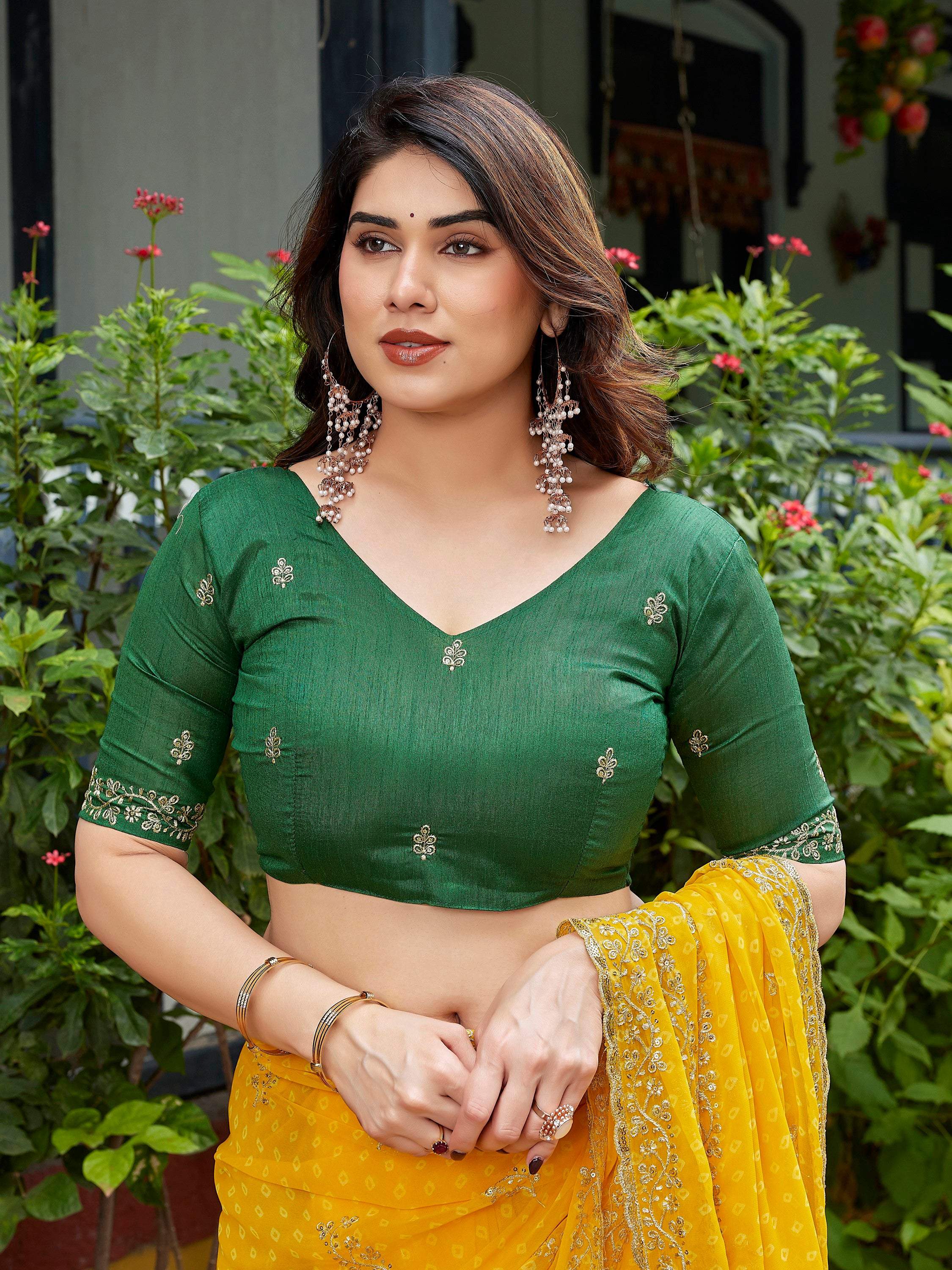 Yellow Embroidered Georgette Saree with Unstitched Blouse