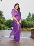 Purple Embroidered Georgette Party Wear Saree