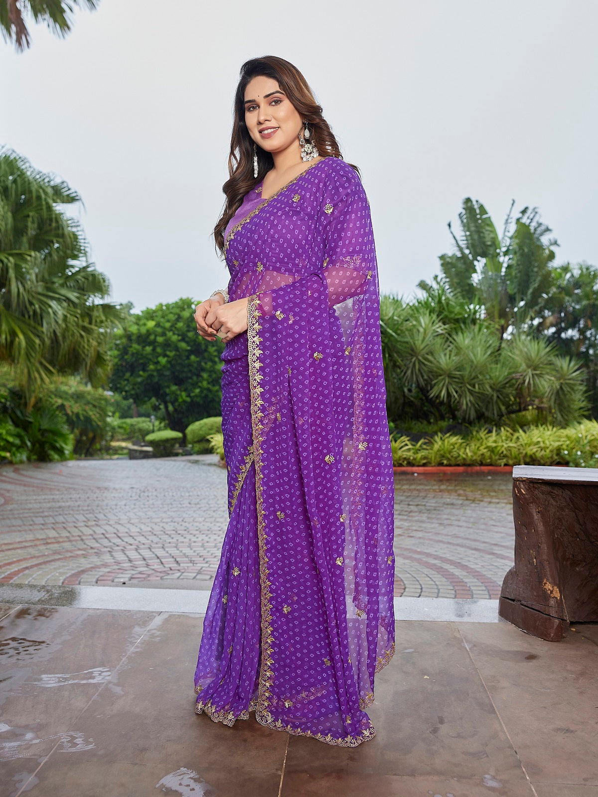 Purple Embroidered Georgette Party Wear Saree