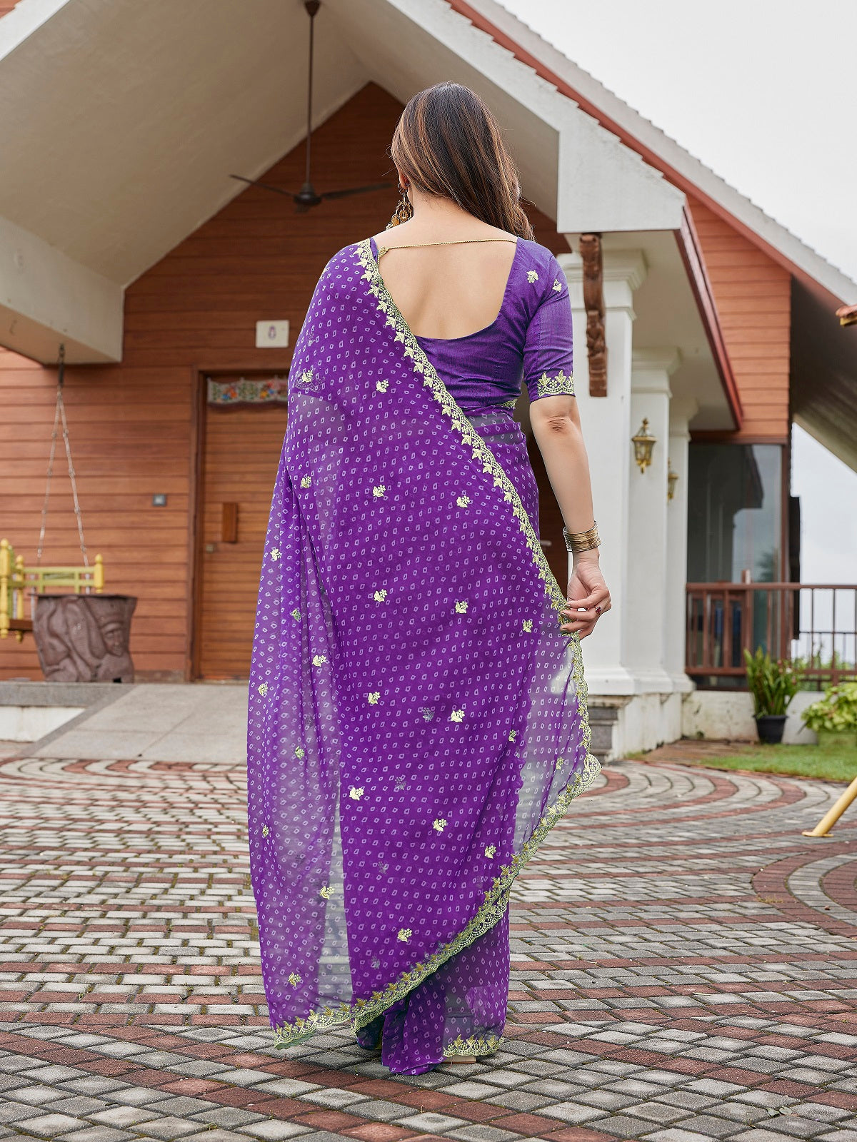 Purple Embroidered Georgette Party Wear Saree