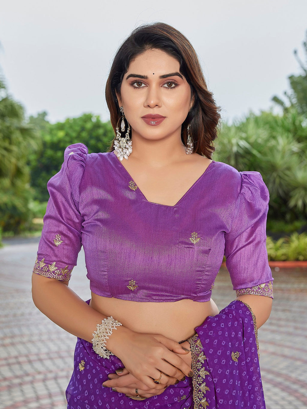 Purple Embroidered Georgette Party Wear Saree