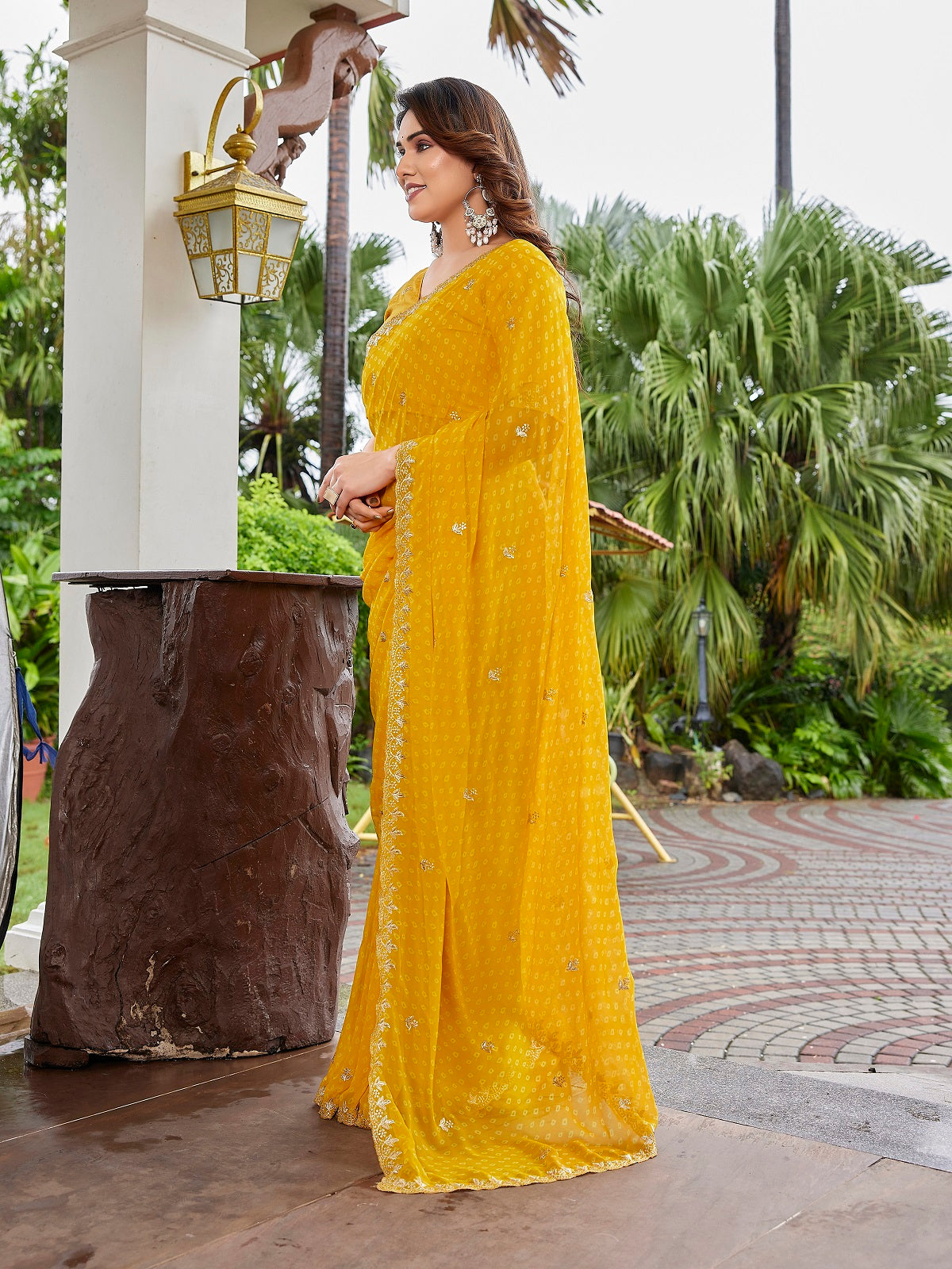 Yellow Embroidered Georgette Party Wear Saree with Unstitched Blouse