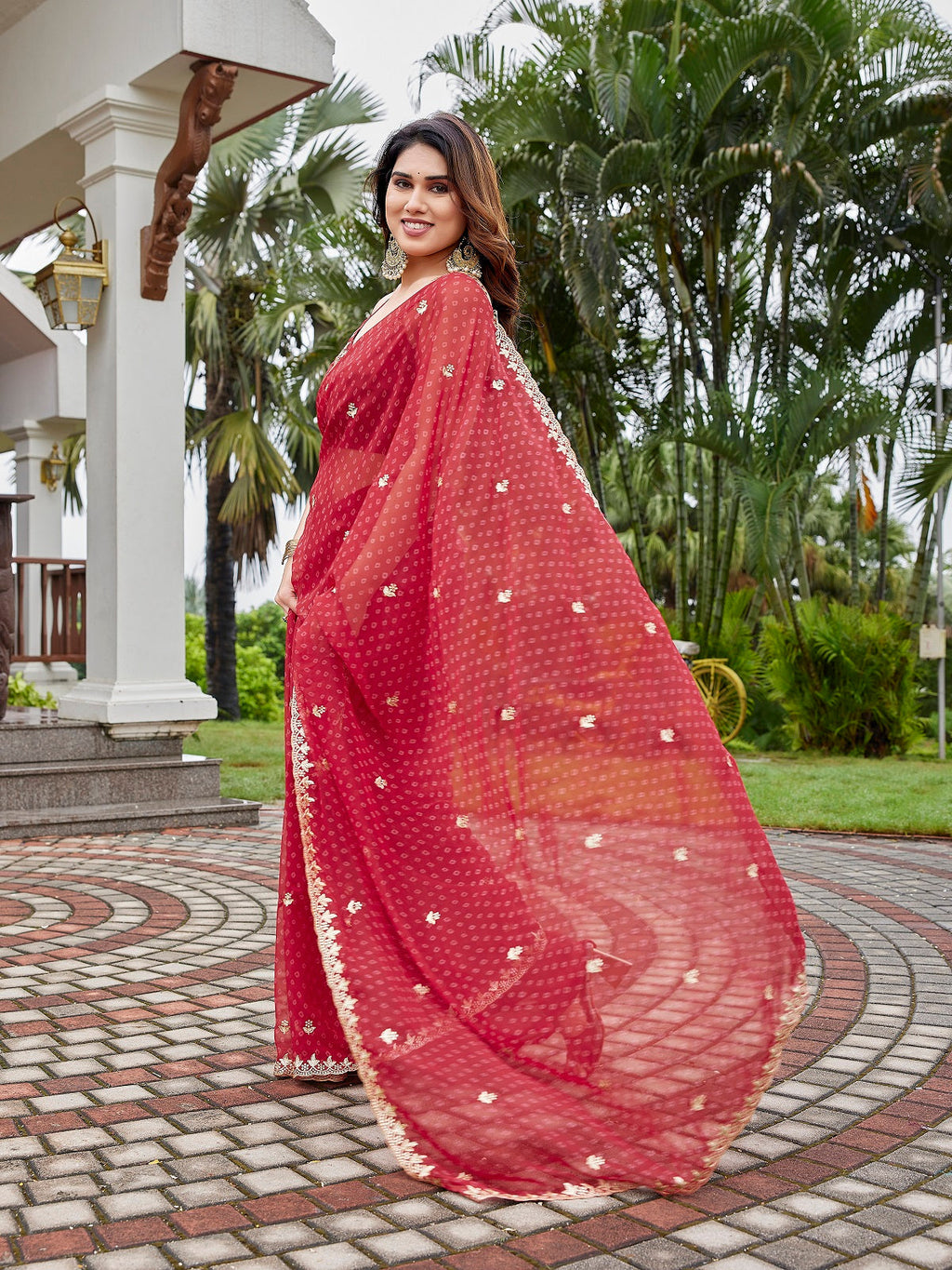 Maroon Georgette Saree With Embroidered Work and Art Silk Blouse
