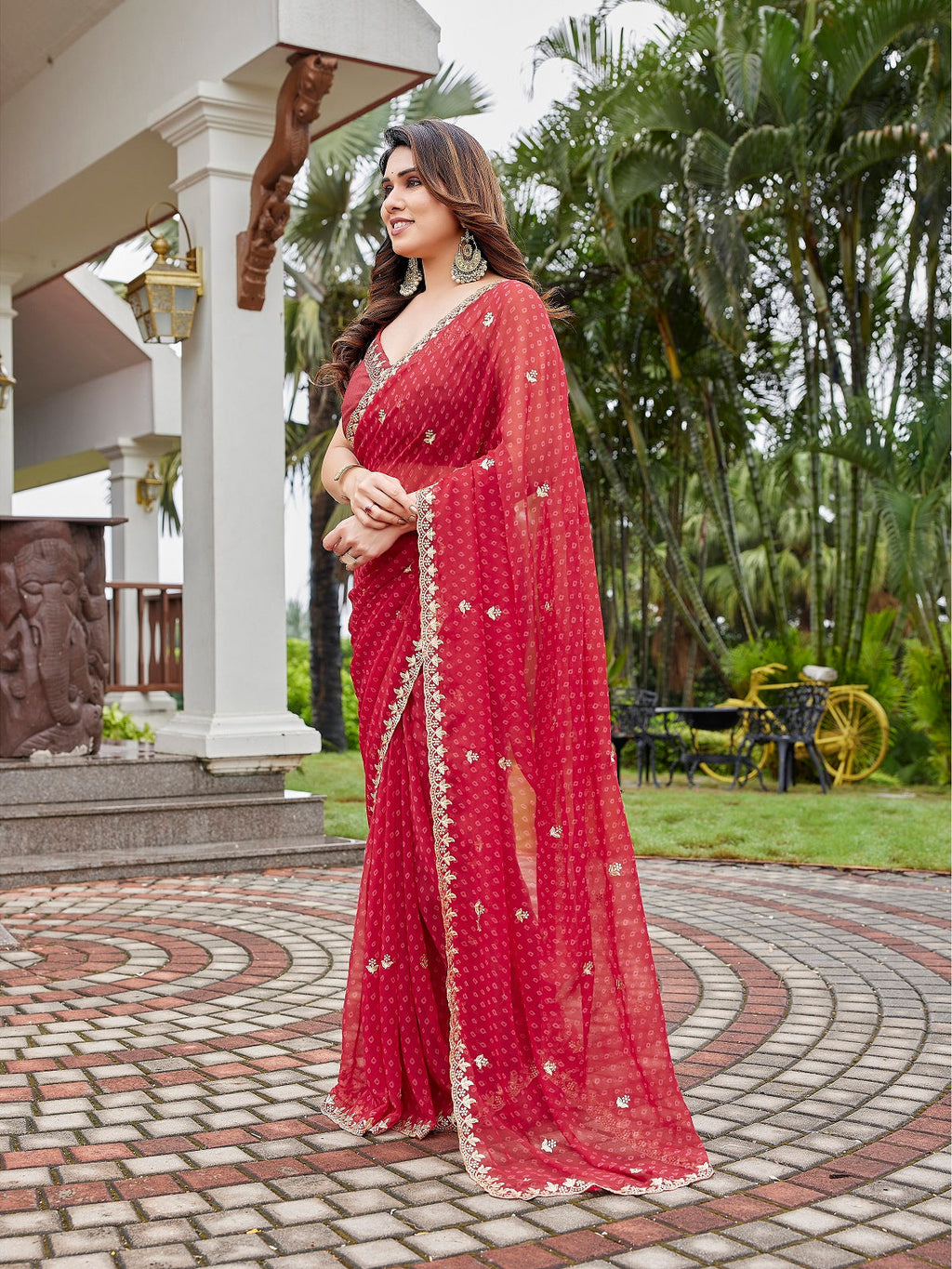 Maroon Georgette Saree With Embroidered Work and Art Silk Blouse