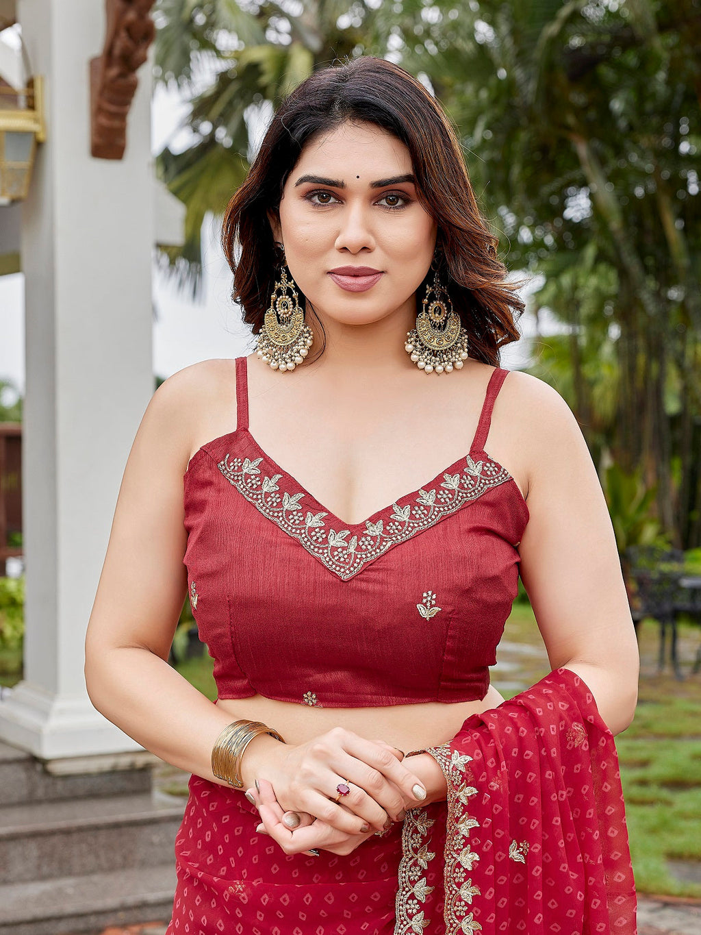 Maroon Georgette Saree With Embroidered Work and Art Silk Blouse