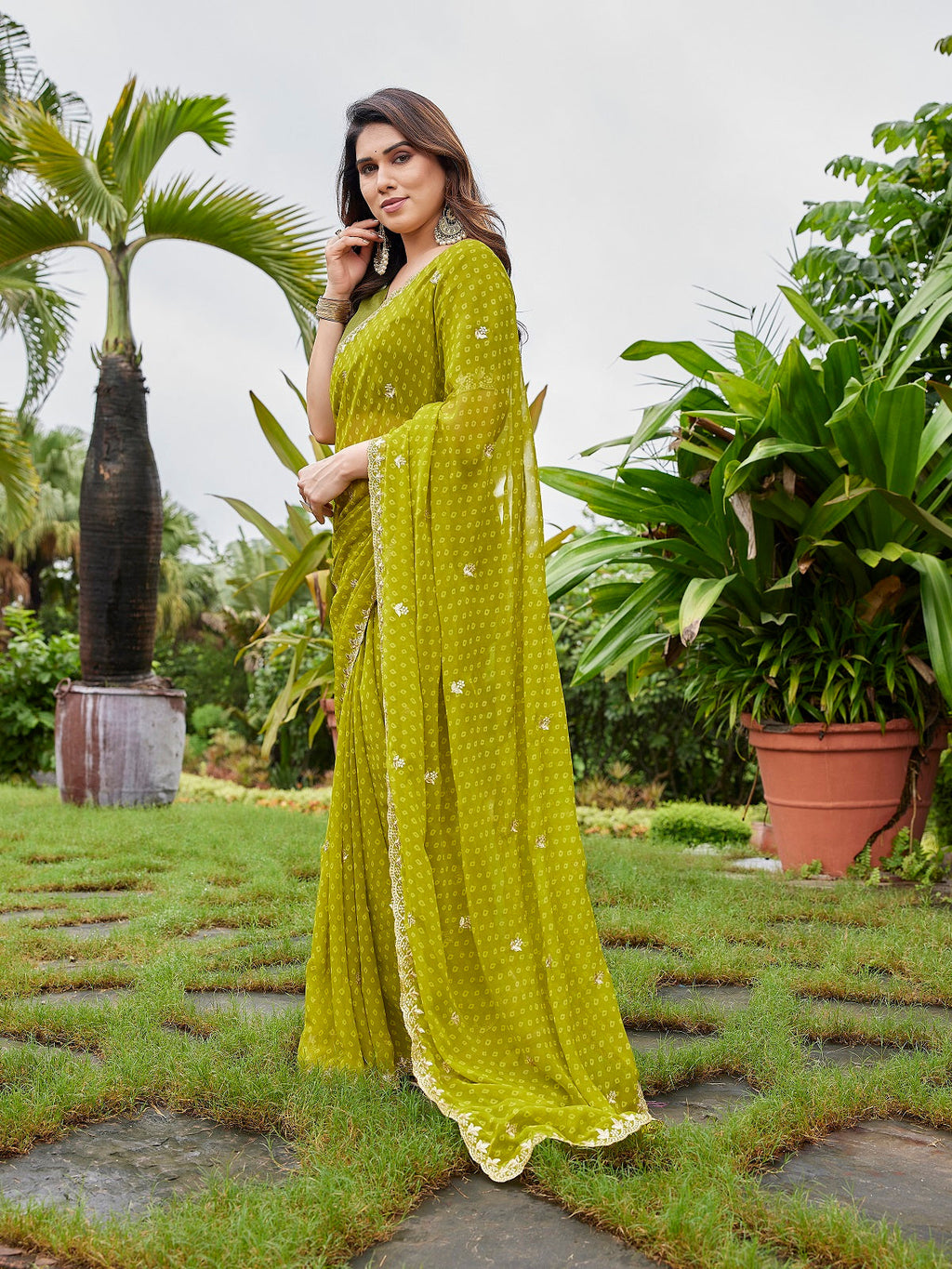 Mint Green Georgette Party Wear Embroidered Saree