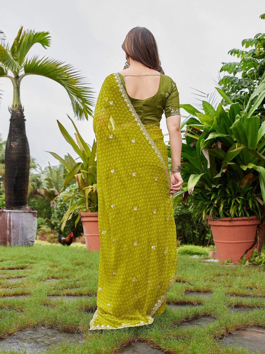Mint Green Georgette Party Wear Embroidered Saree