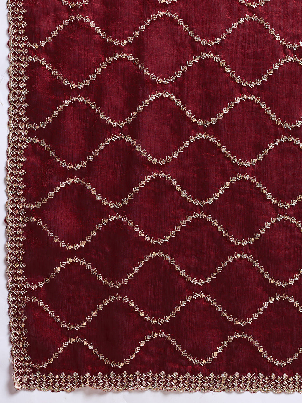 Maroon Embroidered Jimmy Choo Fandy Party Wear Saree with Blouse