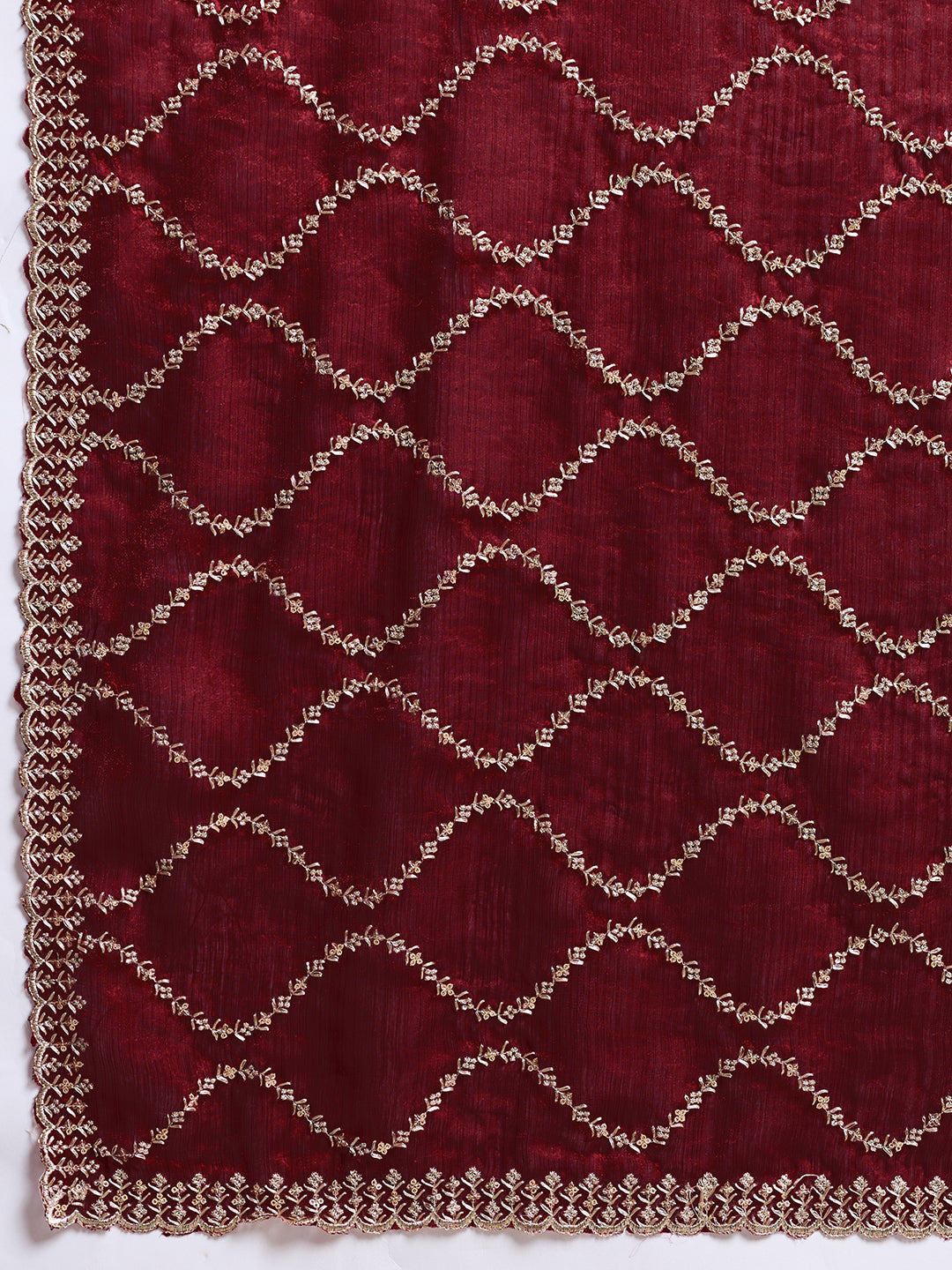 Maroon Embroidered Jimmy Choo Fandy Party Wear Saree with Blouse