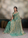 Turquoise Blue Embroidered Jimmy Choo Fandy Saree with Blouse