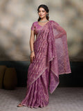 Purple Jimmy Choo Fandy embroidered party wear saree with unstitched blouse
