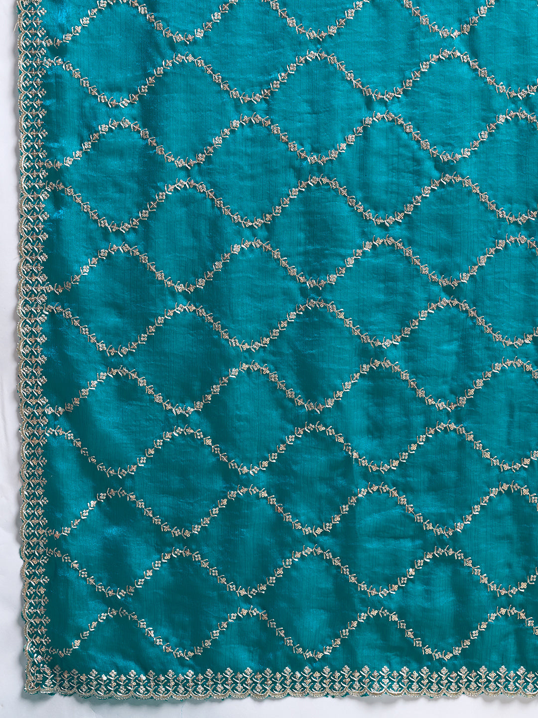 Teal Blue Embroidered Jimmy Choo Fandy Party Wear Saree