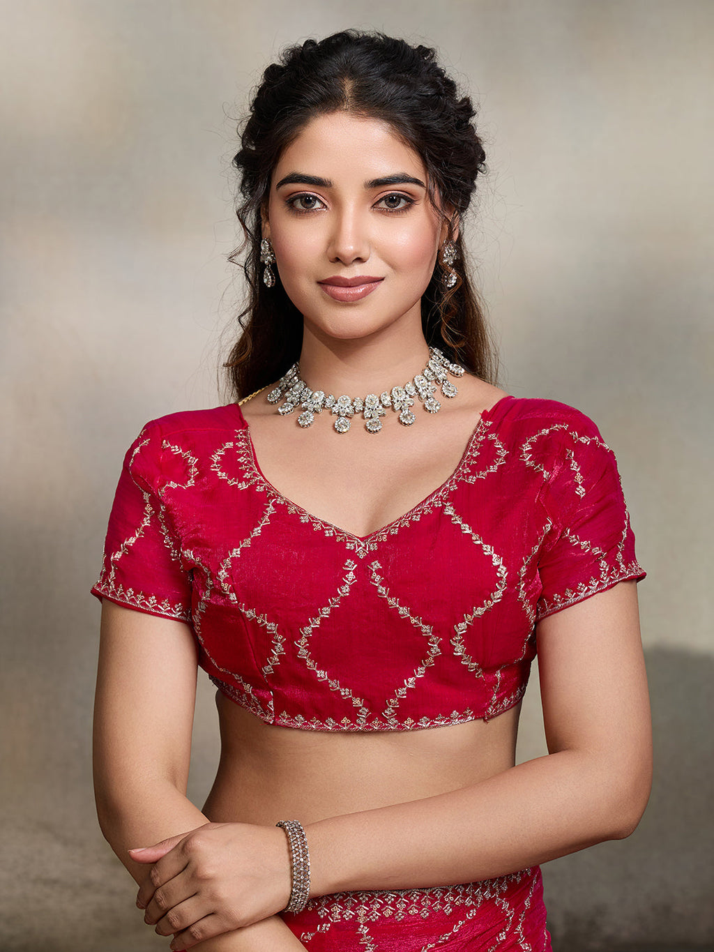 Red Embroidered Jimmy Choo Fandy Party Wear Saree with Blouse