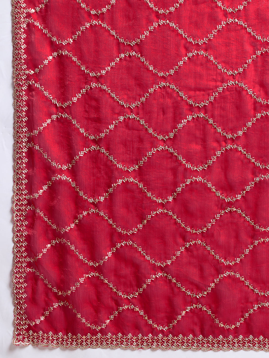 Red Embroidered Jimmy Choo Fandy Party Wear Saree with Blouse