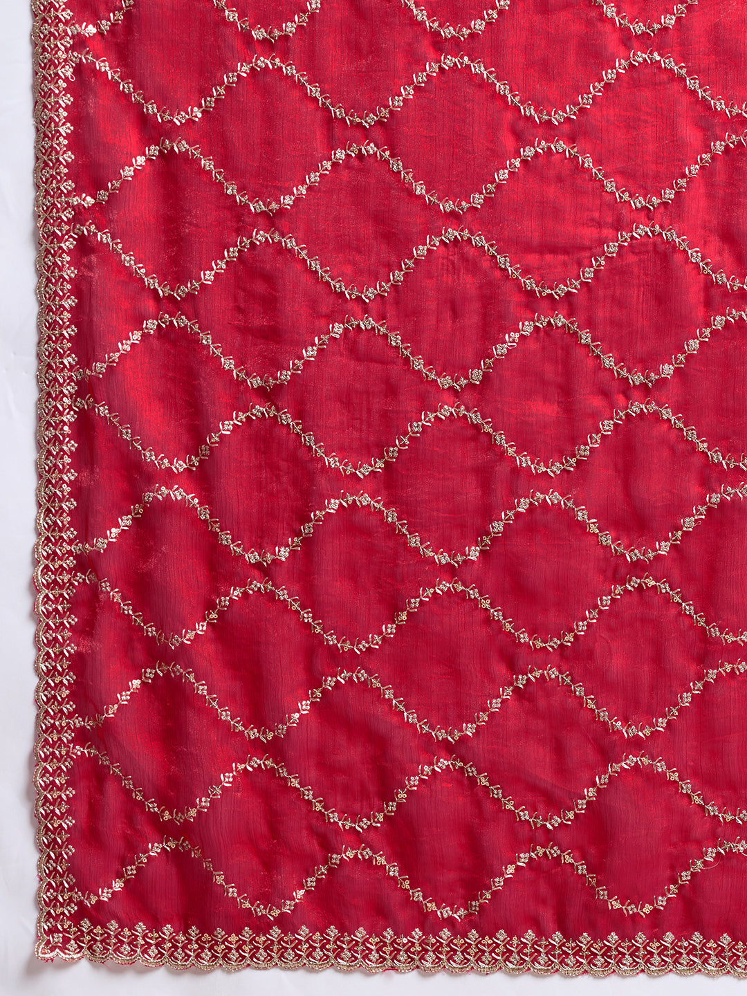 Red Embroidered Jimmy Choo Fandy Party Wear Saree with Blouse