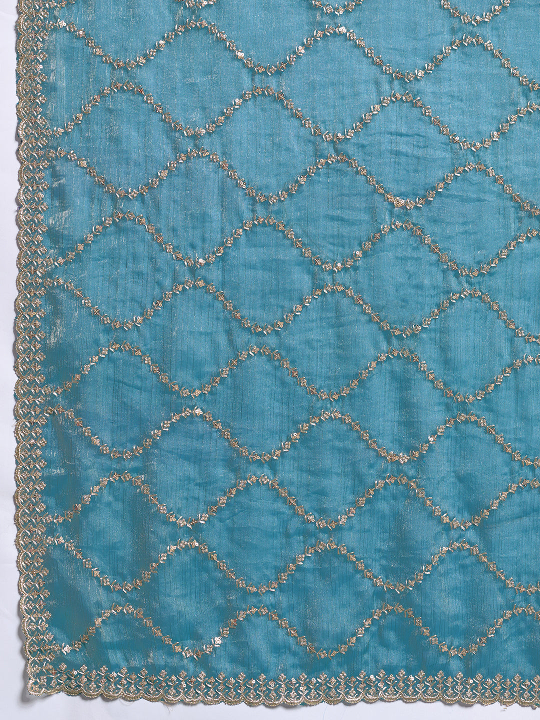 Sky Blue Embroidered Jimmy Choo Fandy Party Wear Saree with Blouse