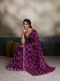 Wine Embroidered Jimmy Choo Fandy Party Wear Saree with Blouse