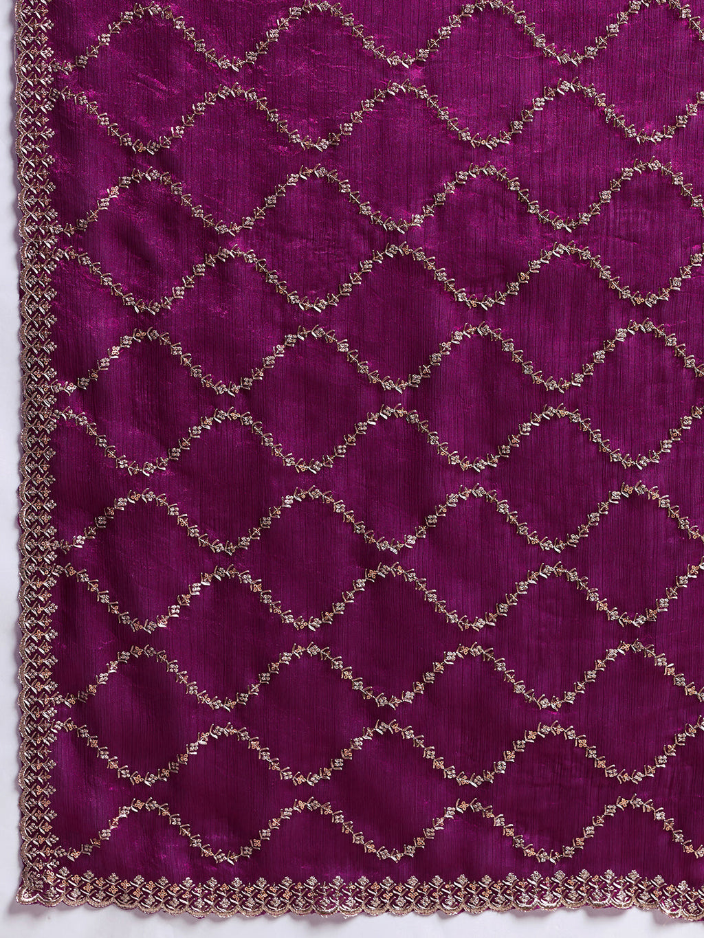Wine Embroidered Jimmy Choo Fandy Party Wear Saree with Blouse