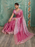 Pink Embroidered Jimmy Choo Organza Party Wear Saree with Blouse