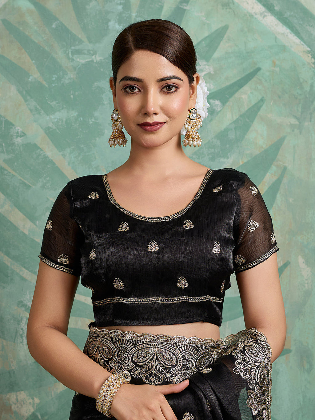 Black Embroidered Jimmy Choo Organza Party Wear Saree