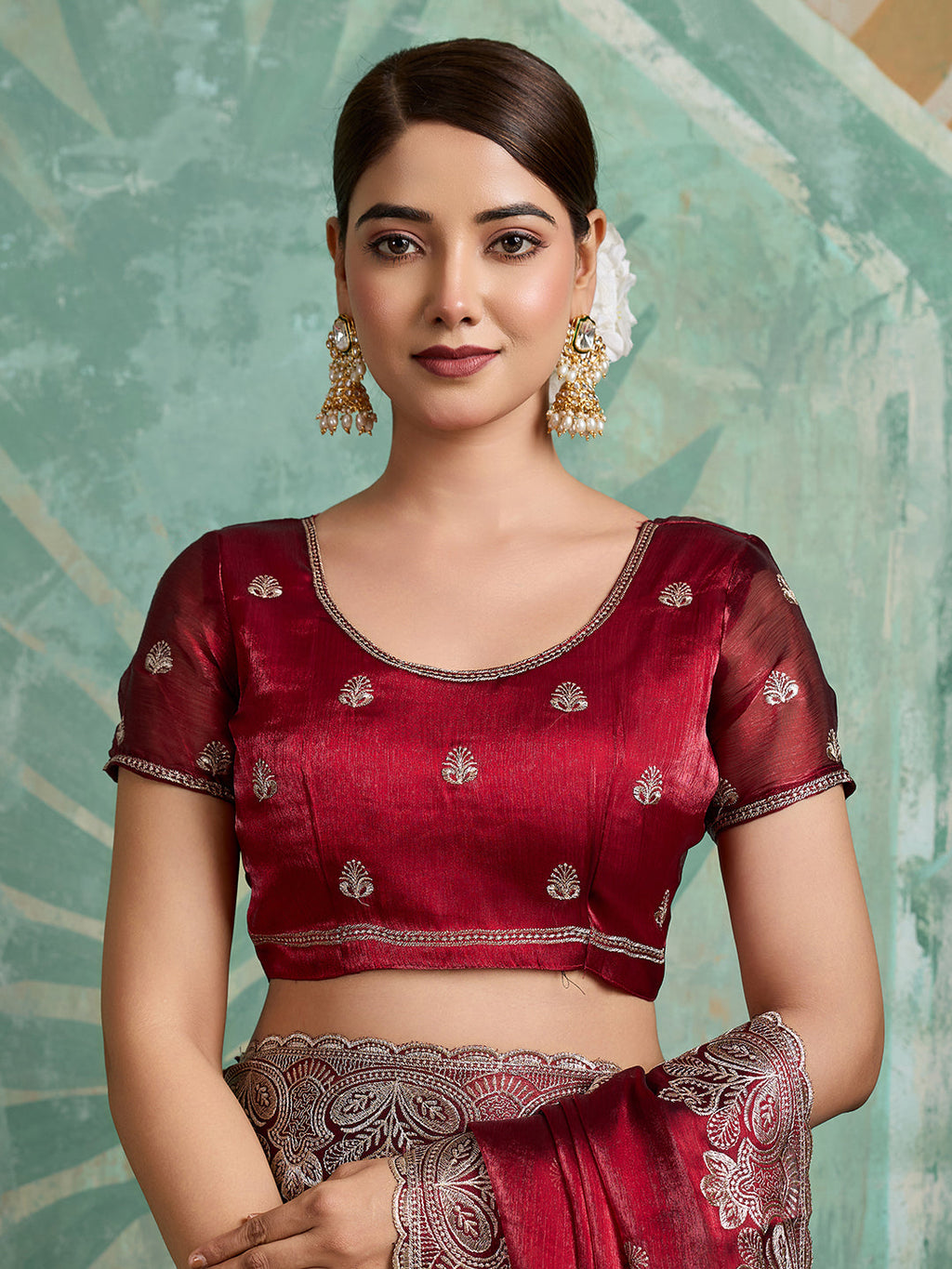 Maroon Party Wear Jimmy Choo Organza Saree