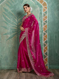 Pink Jimmy Choo Organza Party Wear Saree with Embroidery
