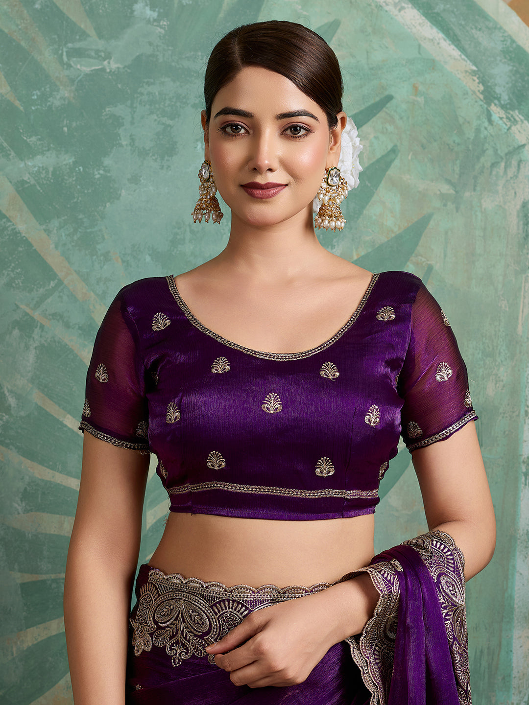 Purple Embroidered Jimmy Choo Organza Party Wear Saree with Blouse