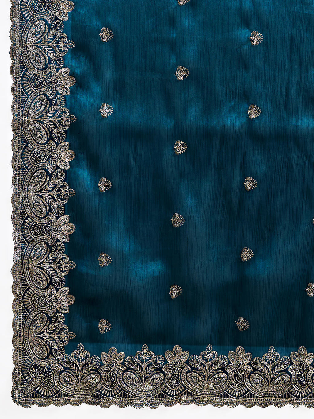 Teal Blue Embroidered Jimmy Choo Organza Party Wear Saree with Blouse