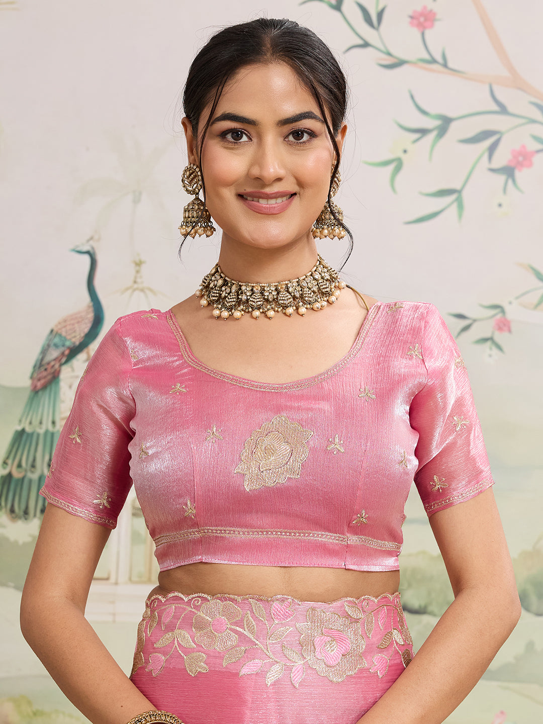 Baby Pink Embroidered Jimmy Choo Organza Saree Party Wear Set